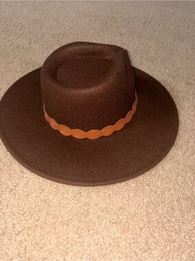 Wide Brim Brown Wool Felt Hat with Braided Band